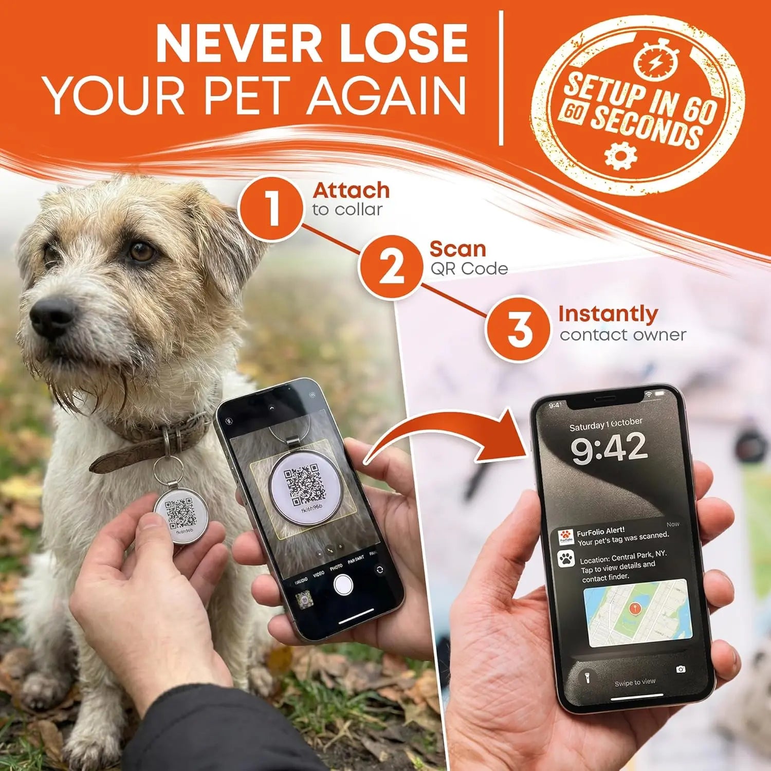 QR Code Pet Identification Tag – Smart Tag for Dogs and Cats – Owner Contact via Scan – Lost Pet Recovery – No Subscription Required