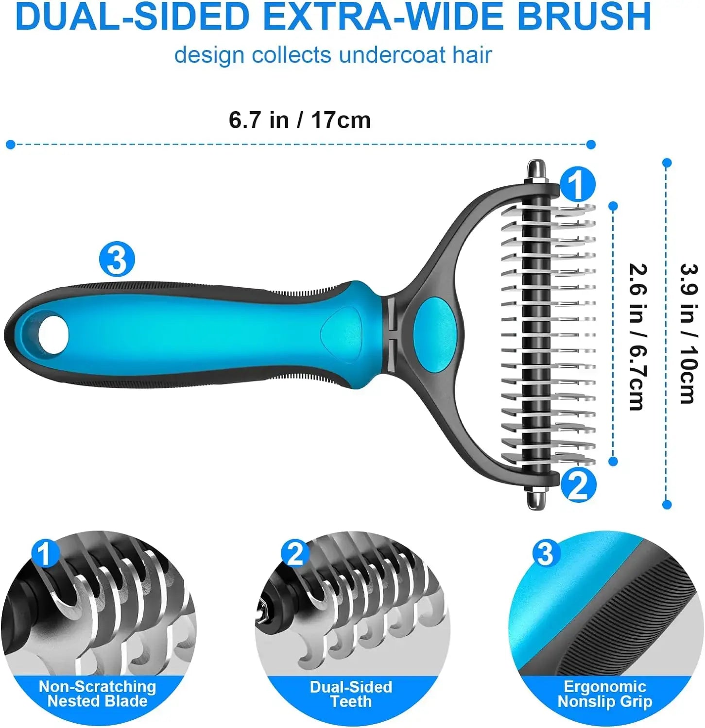 Professional Pet Grooming Brush - Double-Sided Gentle Shedding and Dematting Undercoat Rake Comb for Dogs and Cats, Reducing Shedding and Hair Fallout