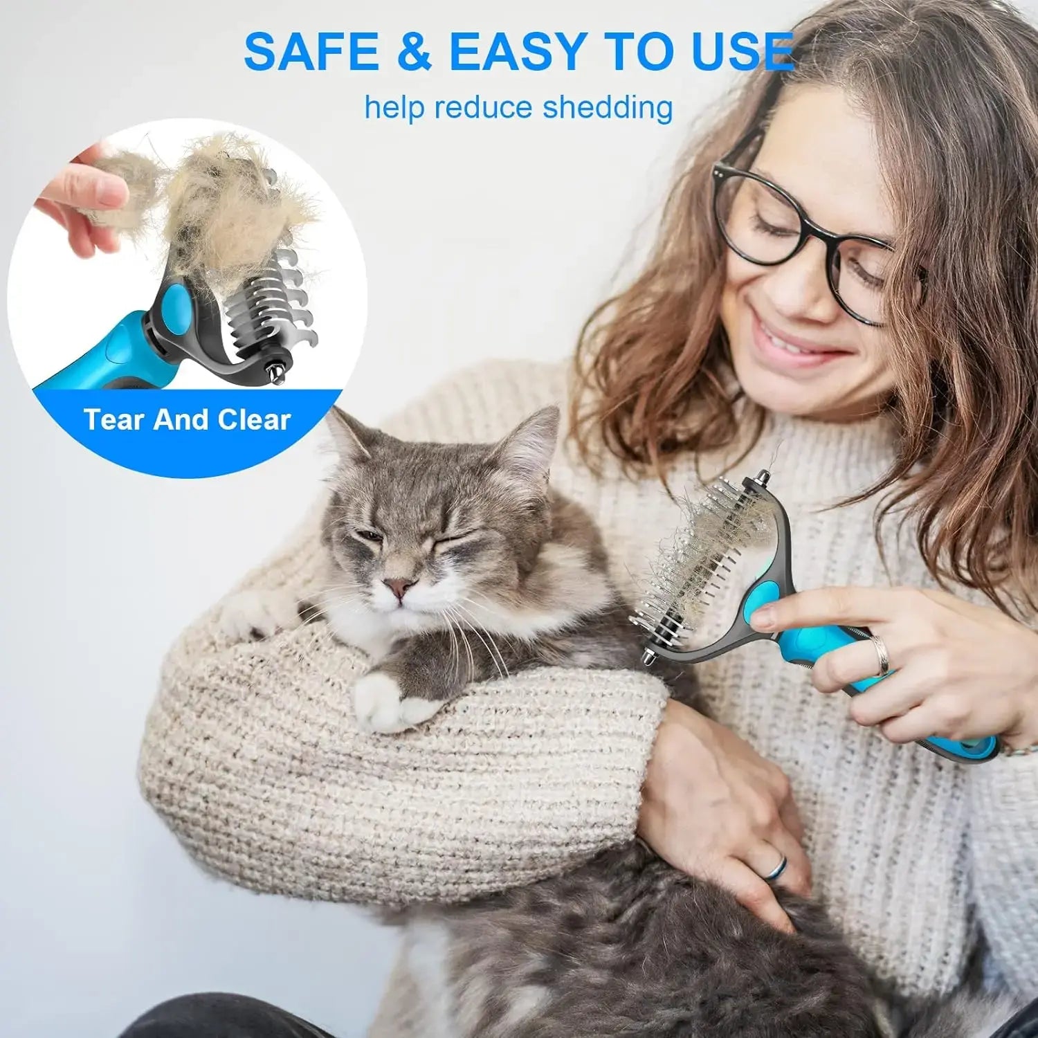 Professional Pet Grooming Brush - Double-Sided Gentle Shedding and Dematting Undercoat Rake Comb for Dogs and Cats, Reducing Shedding and Hair Fallout