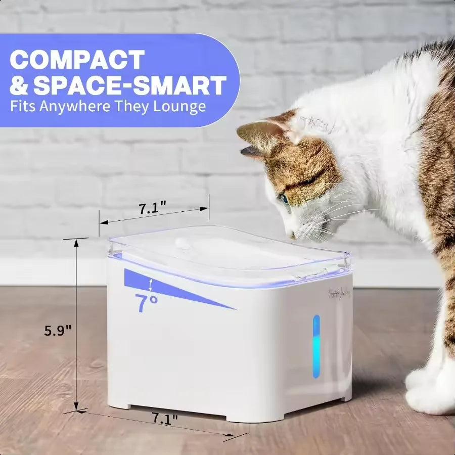 2L Pet Water Fountain with Filter & LED Light - BPA-Free Automatic Cat Dog Drinking Dispenser, Ultra Quiet, Visible Water Level