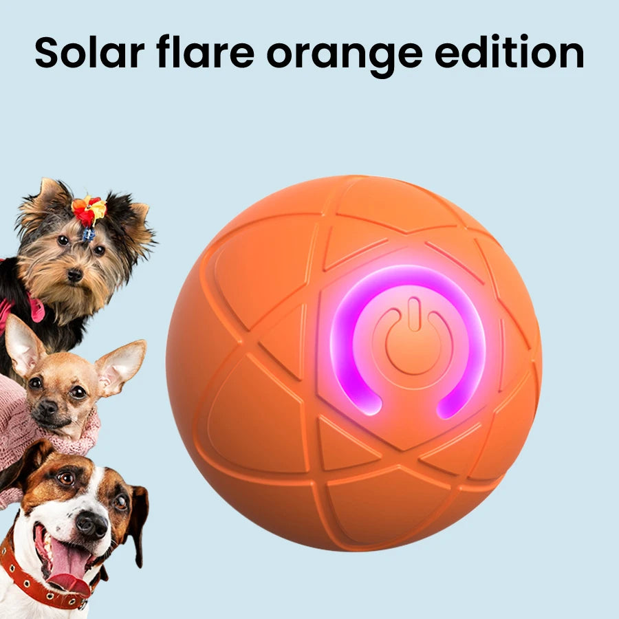 Smart Interactive Dog Toy Ball, USB Rechargeable Automatic Rolling Ball with LED Light, Bite Proof Pet Toy for Small Medium Dogs