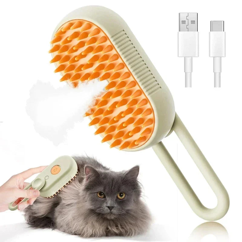 Steam Pet Brush 3 in 1 Steamy Grooming Comb for Dogs Cats, Massage Brush with Spray, Remove Tangled Loose Hair Pet Grooming Supp