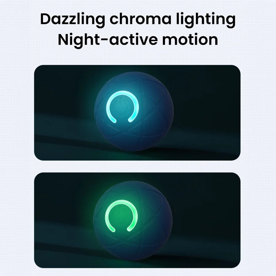 Smart Interactive Dog Toy Ball, USB Rechargeable Automatic Rolling Ball with LED Light, Bite Proof Pet Toy for Small Medium Dogs