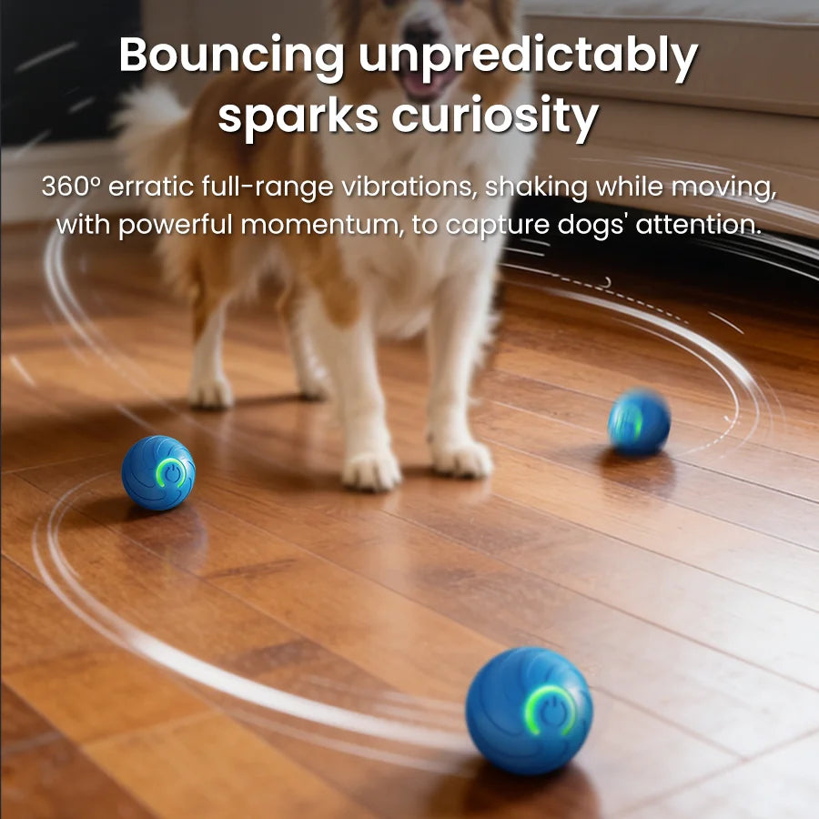 Smart Interactive Dog Toy Ball, USB Rechargeable Automatic Rolling Ball with LED Light, Bite Proof Pet Toy for Small Medium Dogs