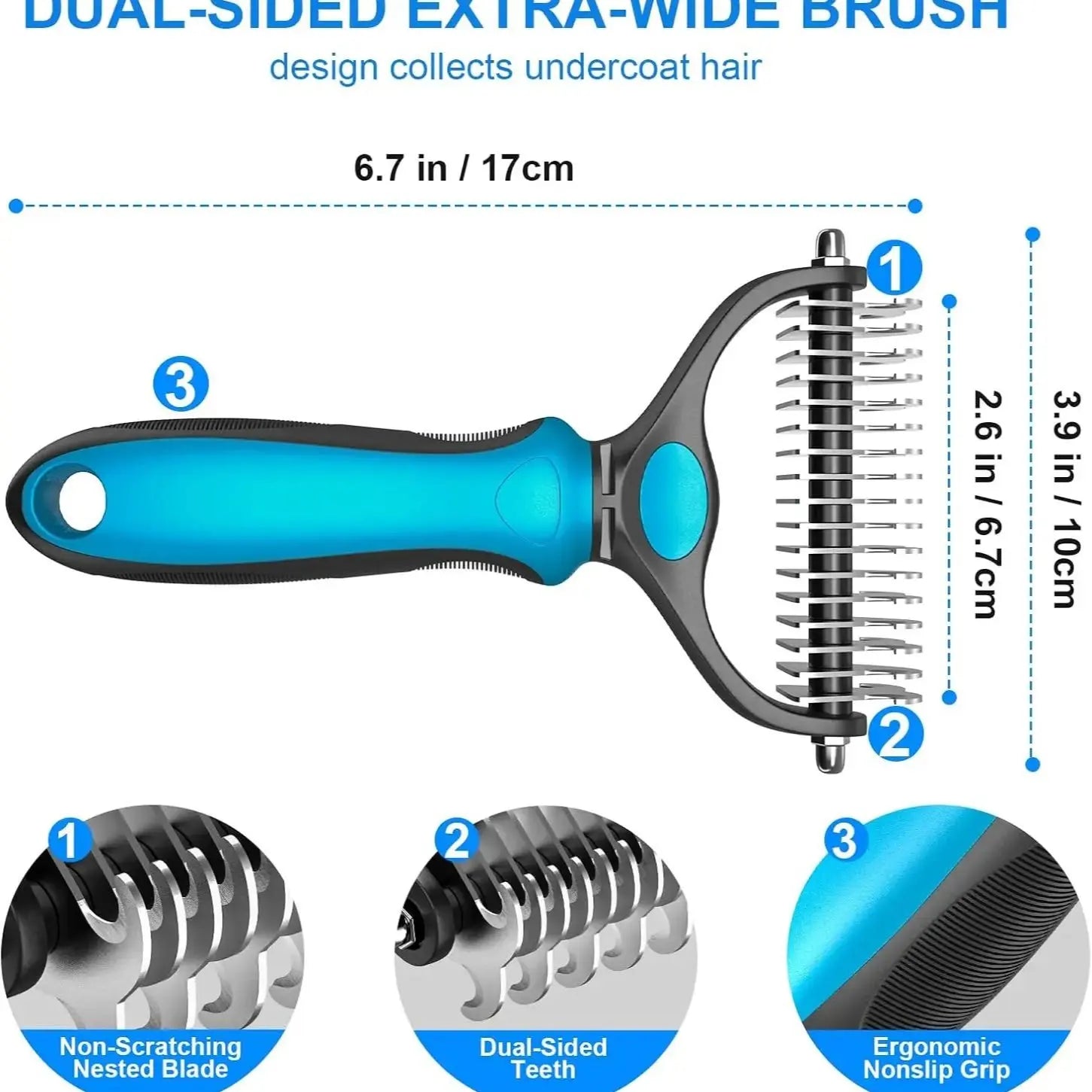 Professional Pet Grooming Brush - Double-Sided Gentle Shedding and Dematting Undercoat Rake Comb for Dogs and Cats, Reducing Shedding and Hair Fallout