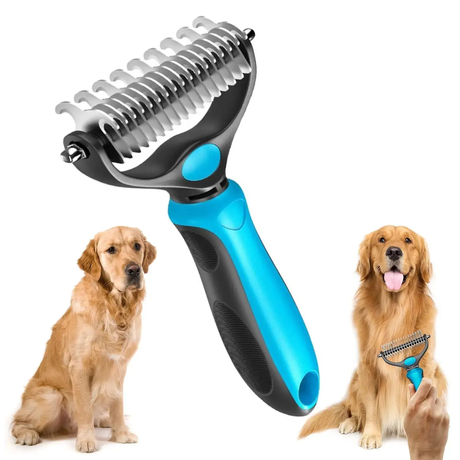 Professional Pet Grooming Brush - Double-Sided Gentle Shedding and Dematting Undercoat Rake Comb for Dogs and Cats, Reducing Shedding and Hair Fallout
