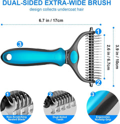 Professional Pet Grooming Brush - Double-Sided Gentle Shedding and Dematting Undercoat Rake Comb for Dogs and Cats, Reducing Shedding and Hair Fallout