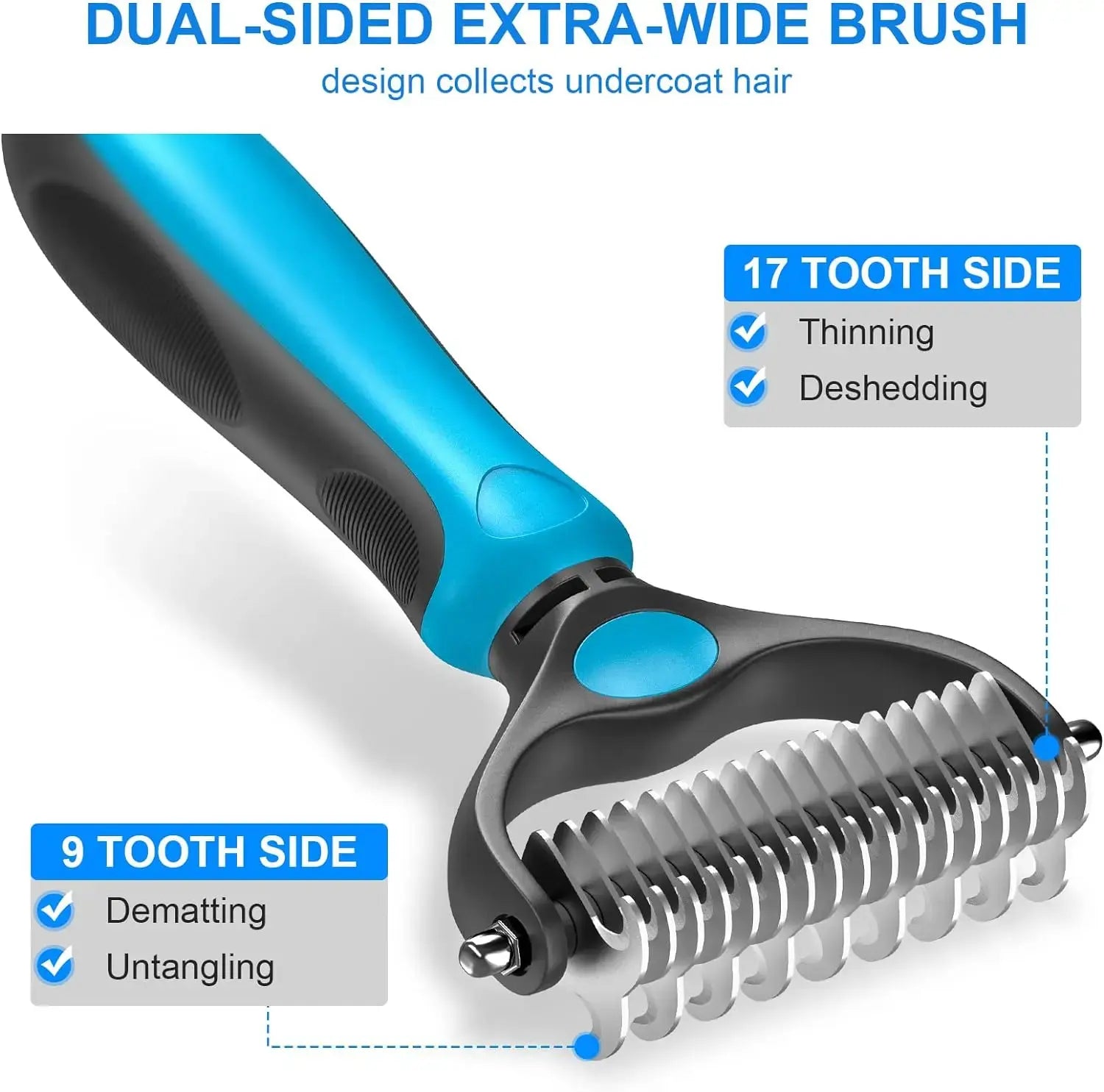 Professional Pet Grooming Brush - Double-Sided Gentle Shedding and Dematting Undercoat Rake Comb for Dogs and Cats, Reducing Shedding and Hair Fallout