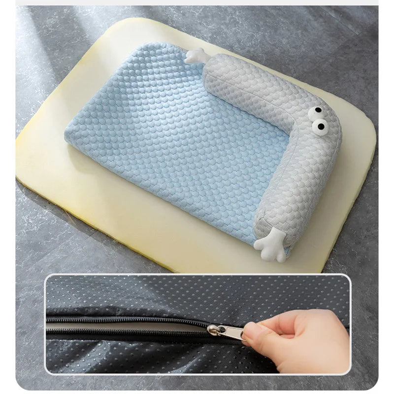 Summer Pet Cooling Mat ,Dog Pad with Pillow, Soft Breathable Washable Summer Pet Pads for Cats & Small Dogs