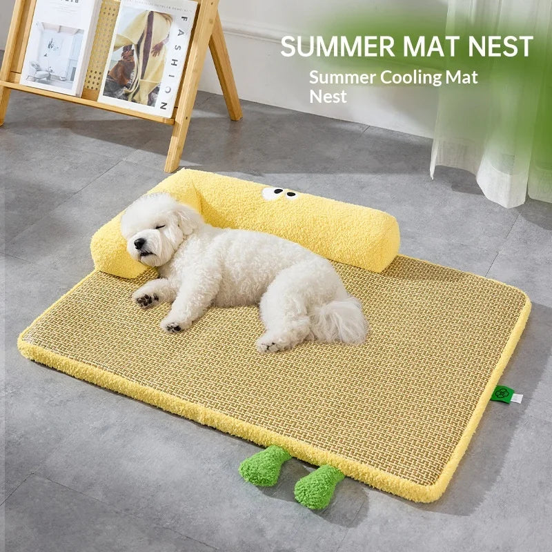 Pet Cooling Mat Rattan Pet Cooling Mat for Hot Weather Natural Breathable Cat Sleeping Pad Waterproof Scratch-Resistant Dog Mat