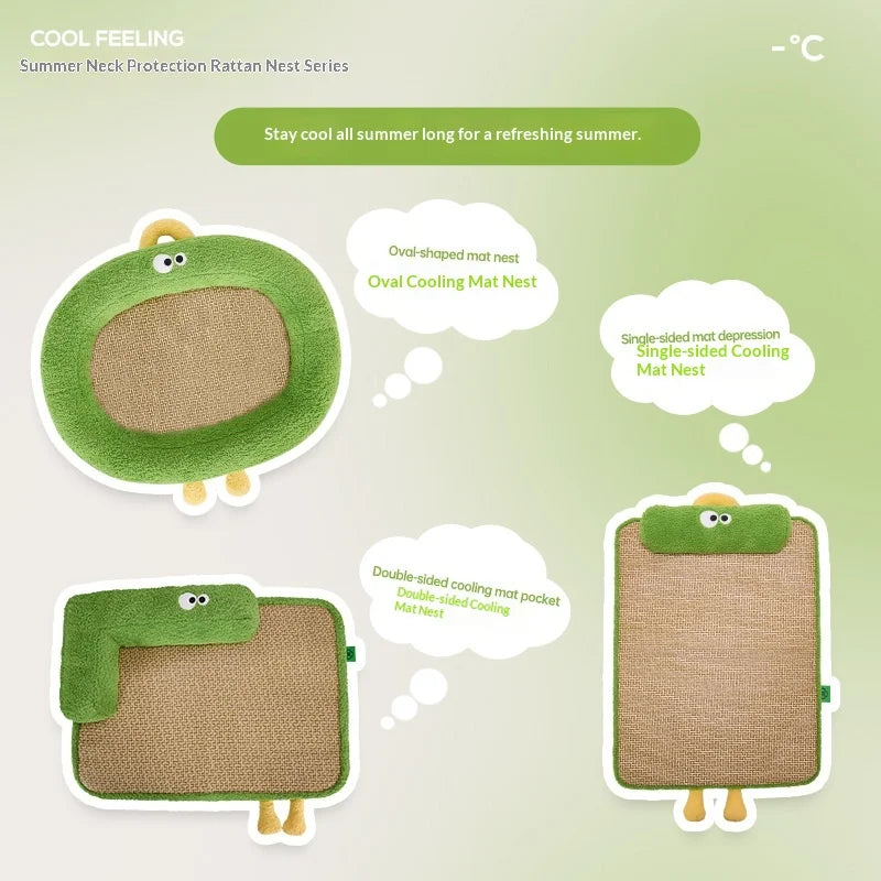 Pet Cooling Mat Rattan Pet Cooling Mat for Hot Weather Natural Breathable Cat Sleeping Pad Waterproof Scratch-Resistant Dog Mat
