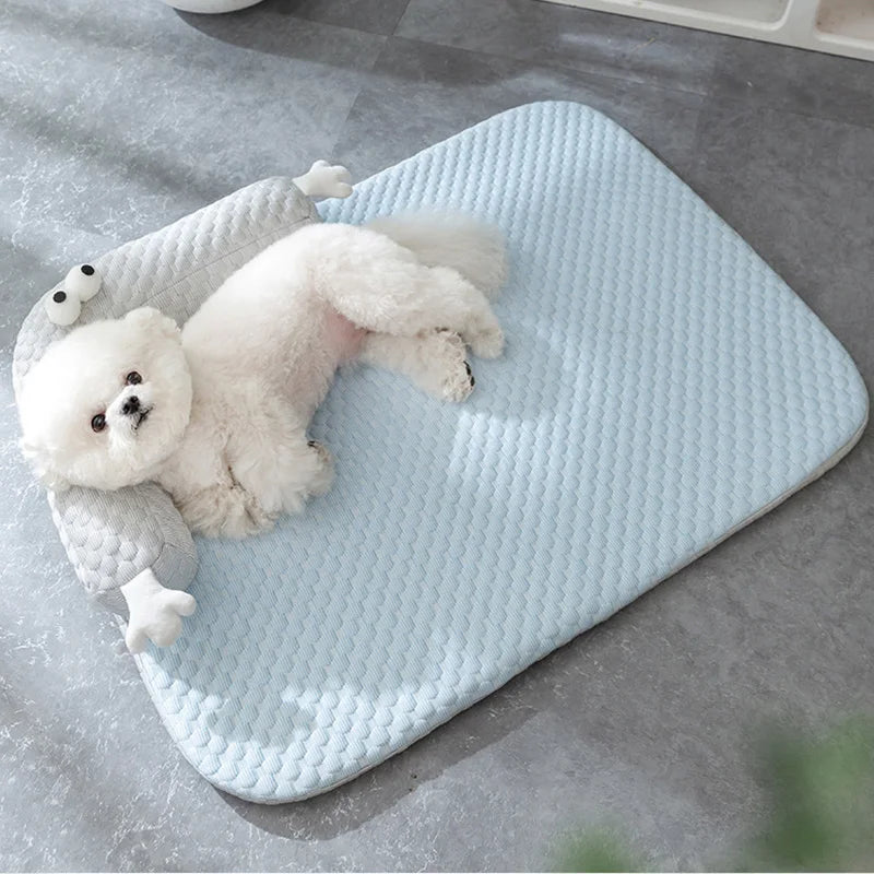 Summer Pet Cooling Mat ,Dog Pad with Pillow, Soft Breathable Washable Summer Pet Pads for Cats & Small Dogs