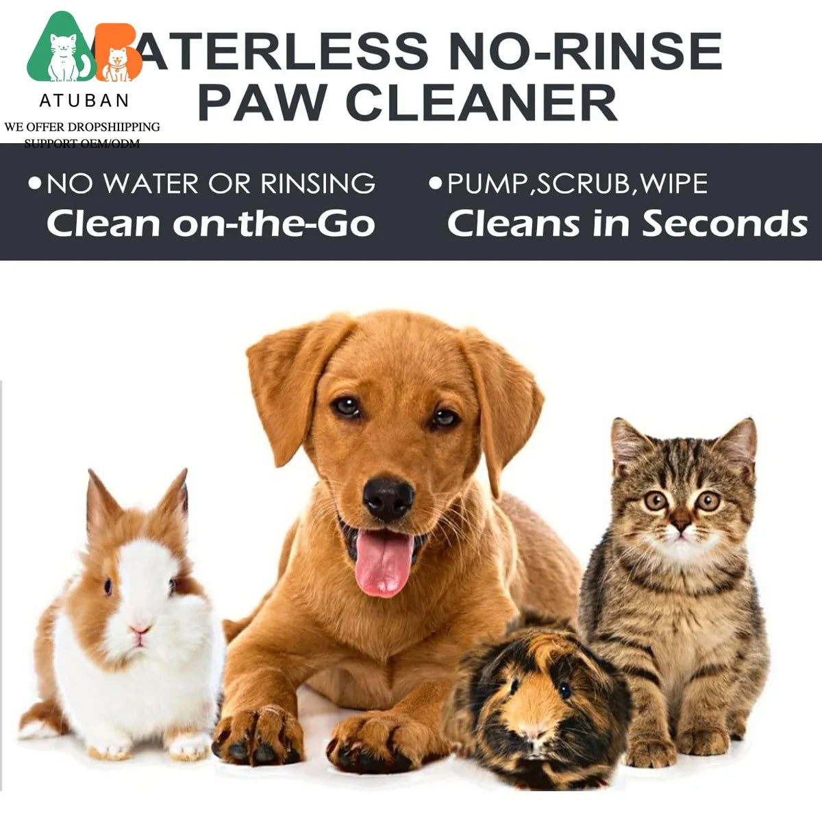 ATUBAN Paw Cleaner for Dogs & Cats, No-Rinse Foaming Pet Foot Washer with Built-in Scrubber Brush for Dirty, Muddy Paws