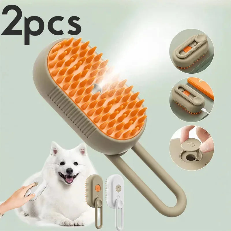 Steam Pet Brush 3 in 1 Steamy Grooming Comb for Dogs Cats, Massage Brush with Spray, Remove Tangled Loose Hair Pet Grooming Supp