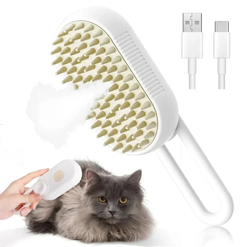 Steam Pet Brush 3 in 1 Steamy Grooming Comb for Dogs Cats, Massage Brush with Spray, Remove Tangled Loose Hair Pet Grooming Supp
