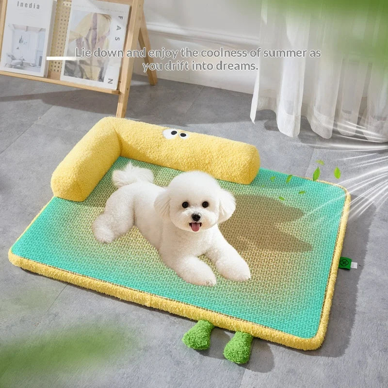 Pet Cooling Mat Rattan Pet Cooling Mat for Hot Weather Natural Breathable Cat Sleeping Pad Waterproof Scratch-Resistant Dog Mat
