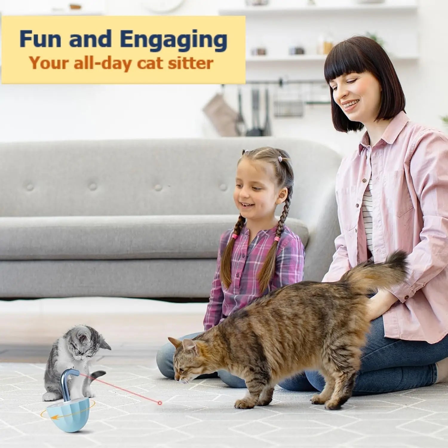 Cat toys for indoor Laser pointer, Interactive cat toy for bored adult Cats,Random Trajectory and Tumbler Base, laser for cats