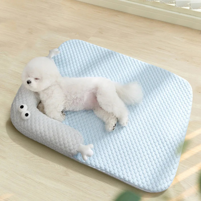 Summer Pet Cooling Mat ,Dog Pad with Pillow, Soft Breathable Washable Summer Pet Pads for Cats & Small Dogs