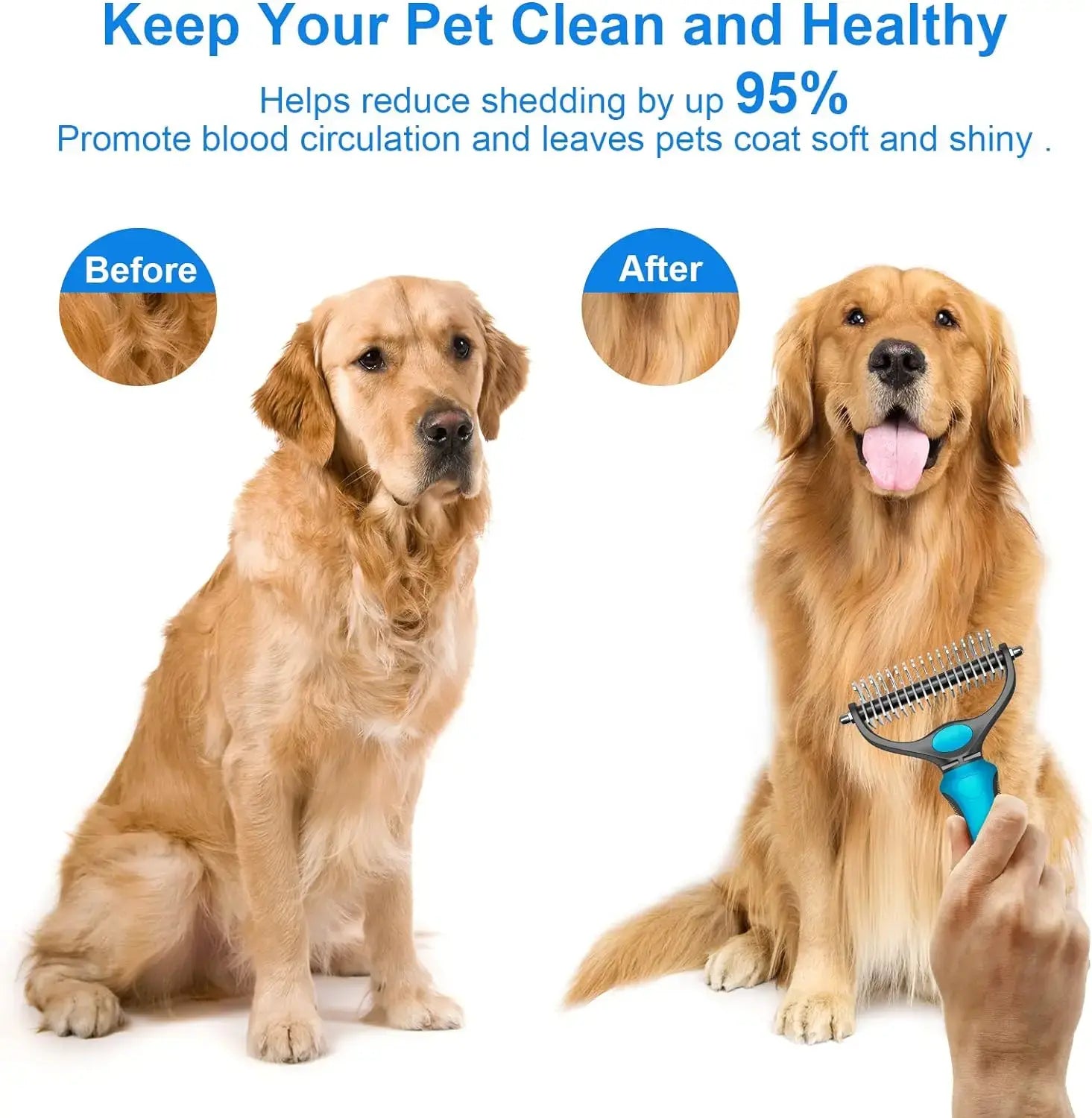 Professional Pet Grooming Brush - Double-Sided Gentle Shedding and Dematting Undercoat Rake Comb for Dogs and Cats, Reducing Shedding and Hair Fallout